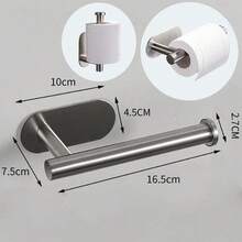 1pc Stainless Steel Wall-Mounted Toilet Paper Holder, Drill-Free Bathroom Kitchen Storage Rack - Multicolor - View 12