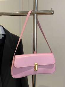 时尚纯色金属装饰单肩包，简约优雅风格，适合购物、携带钱包，适合年轻女性、大学生、上班族女性。非常适合办公室、大学、工作、商务、辛勤工作、户外活动、旅行和郊游。 - 粉色 - 查看 10