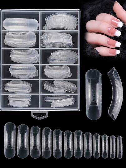 120Pcs/Box Dual Nail Forms, Full Cover Finger Extension Nail Art UV Builder Poly Nail Gel Nail Tips, Acrylic Nail System Forms Clear Fake Nail Molds, 12 Sizes With Scale Quick Building Mold Tips