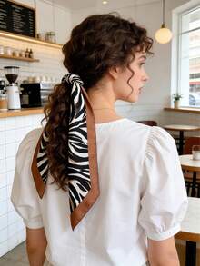 斑马纹缎面头巾沙滩巾套装（1 件），女士时尚配饰，理想礼物 - 彩色 - 查看 7