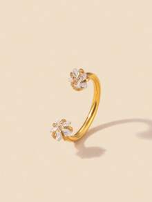 1pc Fashionable Gold Bar Nose Ring, Inlaid With Shiny Cubic Zirconia Star - Double-Headed C-Shape Earring Design - Low Allergenic Nose Accessory, Showcasing Elegant Feminine Charm - Nose Ring - View 3