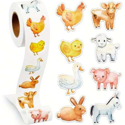 1 Roll (500) Pieces Of Hand-Drawn Animal Shaped Stickers For Rewards And Decoration