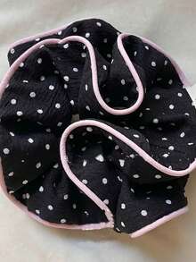 1pc Korean Gentle Polka Dot Pink-Purple Edged Scrunchie, Sweet Girly Niche Low Ponytail Hair Tie - Black - View 4