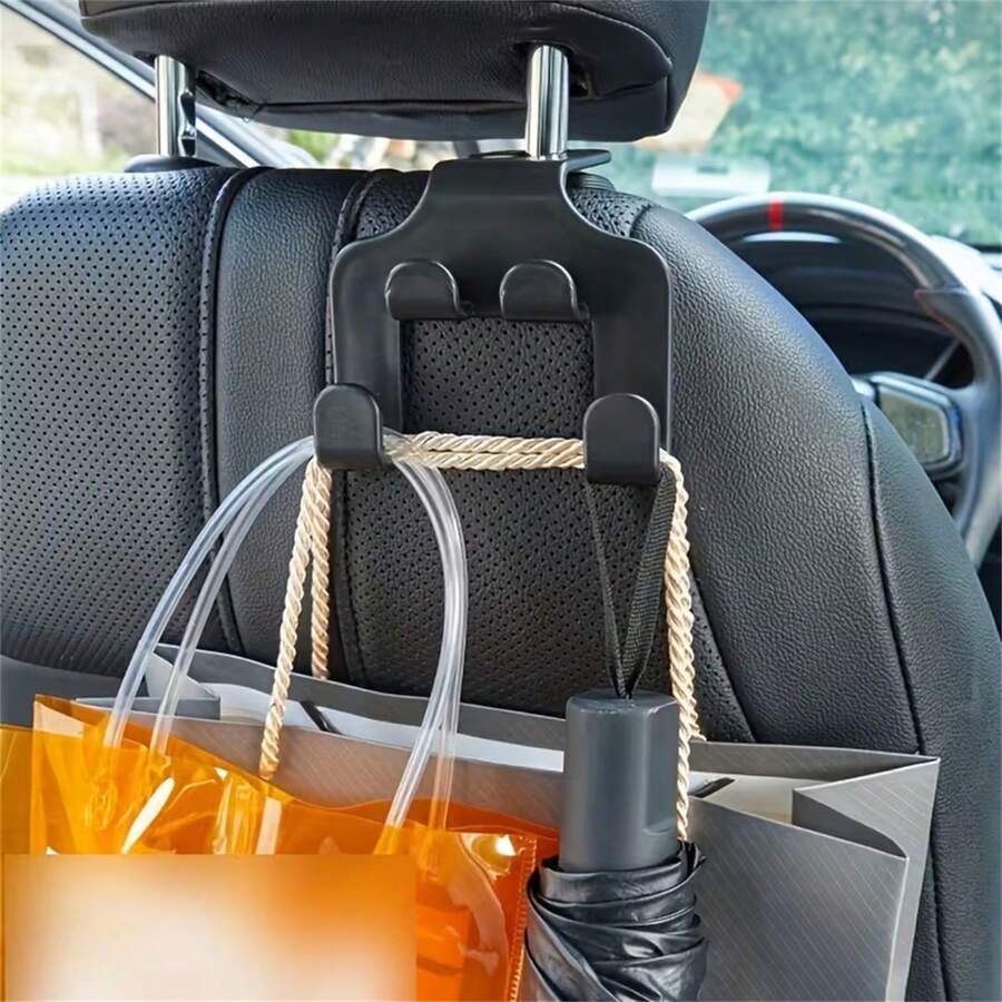 2pcs 2-In-1 Multi-Functional Hook Set For Car Interiors And Home Organization, Suitable For Car Seat Hooks, Rear Seat Phone Holders, Durable Wallet Hook Holders, Universal Bag Hooks, And Everyday Travel Accessories; Versatile, Space-Saving Solution For Organizing Handbags, Backpacks, Groceries, Coats, Keys, And Small Items; Premium Black Finish, Easy Installation, Reinforced Grip, Compatible With Headrests And Door Frames, Clutter Reduction