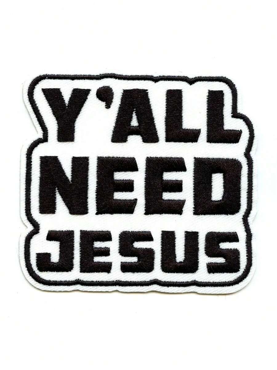 1 pieza Parche "Yall Need Jesus" con bordado de texto religioso para planchar - Multicolor - Ver 1