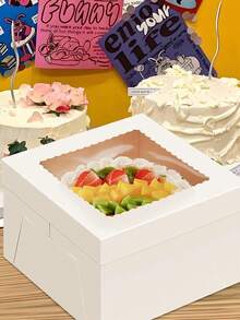 5pcs/Set Cake Boxes With Cake Stands, 2 Packs Disposable Cake Boxes, Cake Carriers, White Bakery Boxes With Window For Cookies, Pies, Cupcakes, Pastries (3 Sizes: 8 Inch, 10 Inch, 12 Inch) - View 9