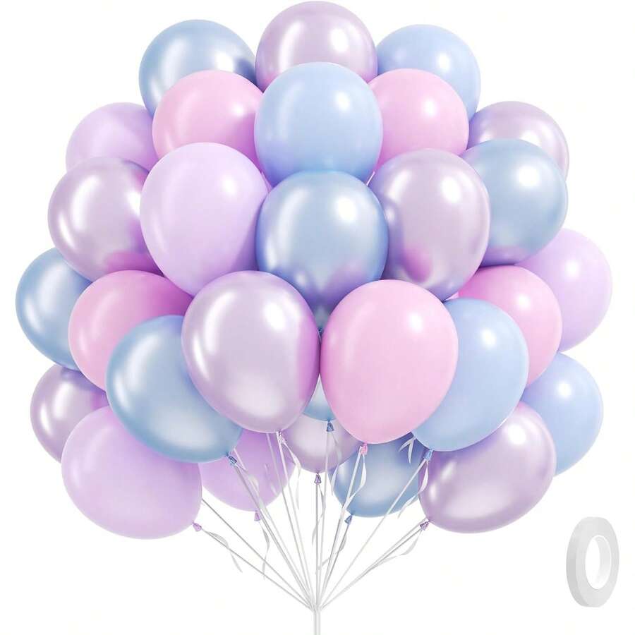10英寸珍珠粉和蓝紫色气球，冰雪奇缘美人鱼女王气球，搭配柔和色调气球，适合美人鱼、雪花主题的迎婴派对、生日派对、庆祝派对装饰。 - A-1 - 查看 1