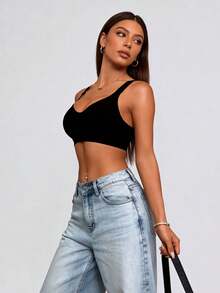 Runway Rest Yoga Basic 1pc Women's Removable Padded Seamless Sports Bra For Summer, With Lift Support - Black - View 4