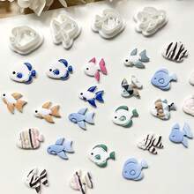 4件套波西米亚风鱼形软陶模具 - 精致浮雕图案的软陶瓷首饰制作模具，非常适合制作吊坠、耳环和手工首饰，女士鱼形胸针、鱼形别针、鱼形徽章，软陶首饰模具 - 白色 - 查看 6