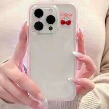 1 chiếc ốp lưng điện thoại gọng hồng trong suốt, thiết kế tối giản, chống rơi vỡ, chống va đập, họa tiết nơ hồng đỏ và quả anh đào kiểu Anh, cá nhân hóa cho iPhone 16 Pro Max, 17/16/15/14 Plus/13/12/11, Air - Nhiều màu - Xem 4