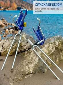 Adjustable Fishing Rod Holder Stand, 360° Stainless Steel Fishing Rod Rack For Beach/Ground, One-Click Lock, Stable And Worry-Free, Allows You To Focus On The Joy Of Fishing, Ideal Gift - Blue - View 2