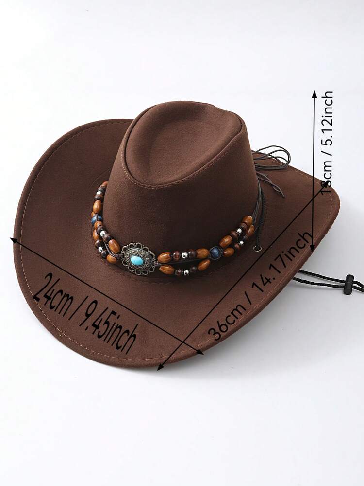 1pc Faux Suede Western Cowboy Hoed, Unisex, Geschikt Voor Feesten En Uitjes. Halloween - Bruine cowboyhoed - Bekijken 4