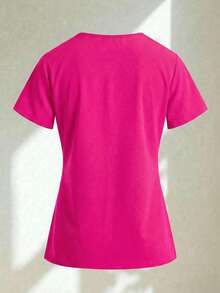 Conjunto uniforme médico quirúrgico set 2 piezas dama mujer manga corta cuello v pantalón jogger resorte cordón cómodo - Rosa Fucsia - Ver 5