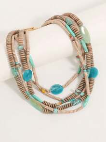 Collar de cuentas de turquesa falsa con estilo bohemio, collar multicapa con degradado y diseño único como accesorio de vacaciones - Multicolor - Ver 4