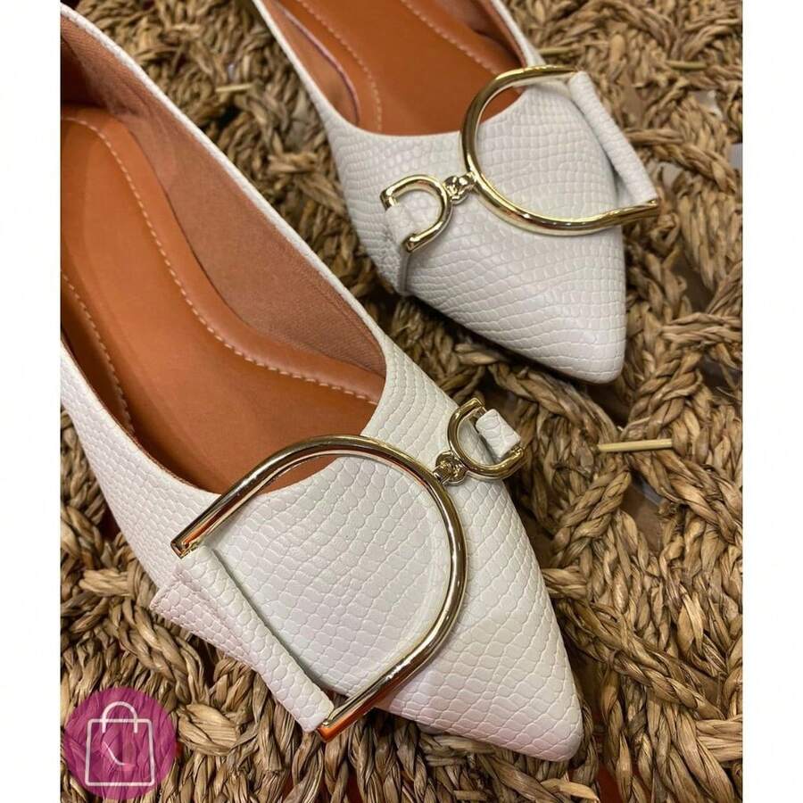 Women's Pointed Toe Flat Shoe, Elegant Casual S060 - trắng - Xem 1