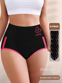 6pcs Women Plus Size Triangle Panties, Fashionable Contrast Color Design, Soft And Breathable - Multicolor - View 2