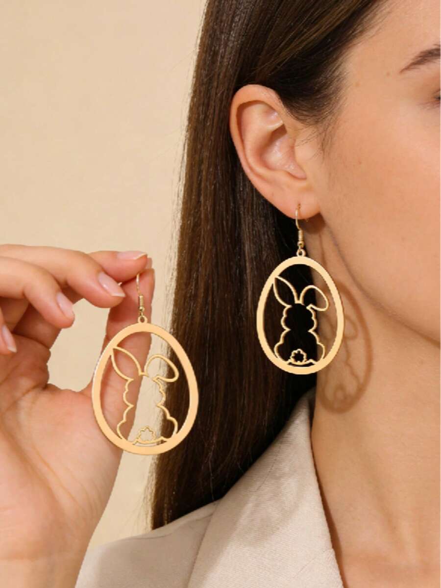 1 par de pendientes de conejo europeos y americanos a la moda, pendientes de conejo redondos exagerados y huecos, adecuados para el uso diario de las mujeres y celebraciones festivas, regalo de Pascua - Amarillo Oro - Ver 1