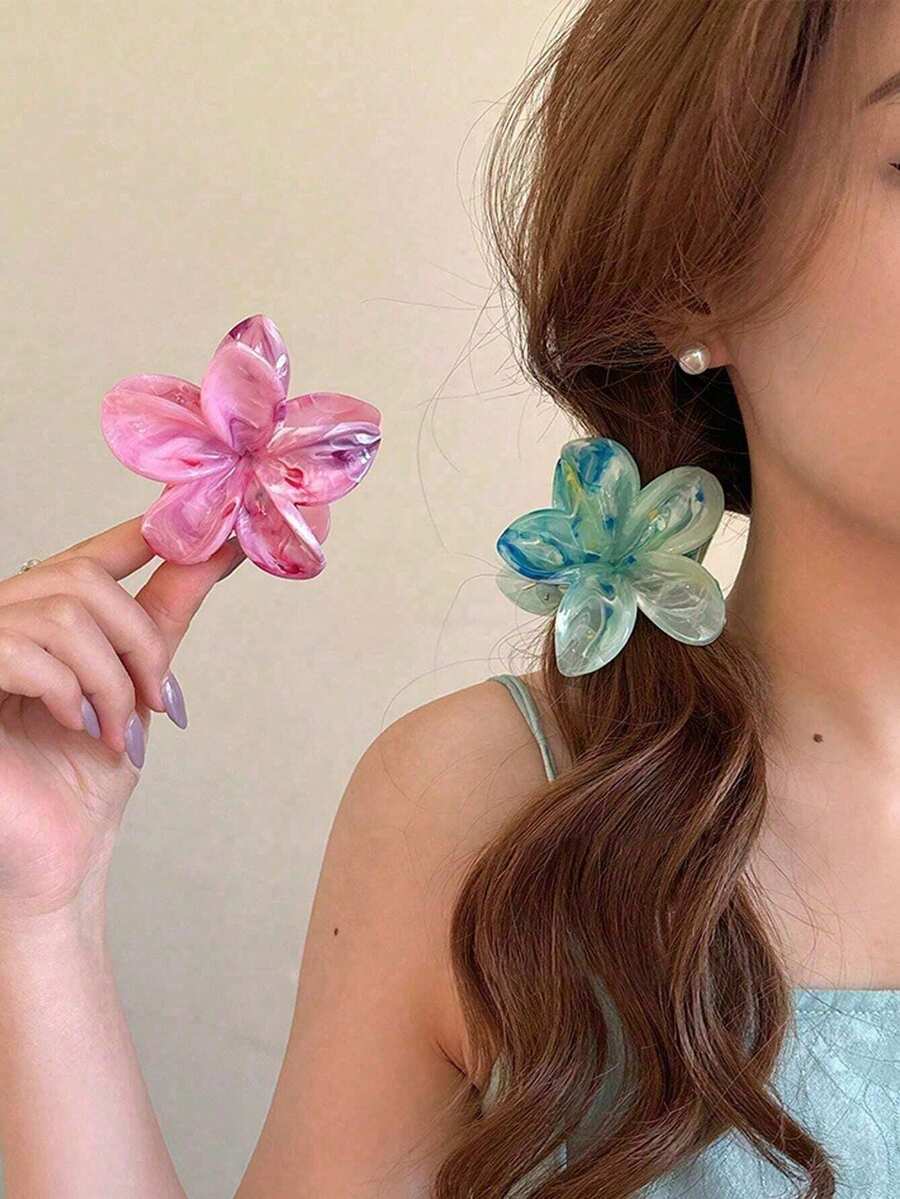 2 件优雅哑光白色发爪鸡蛋花发夹女士 - 查看 1