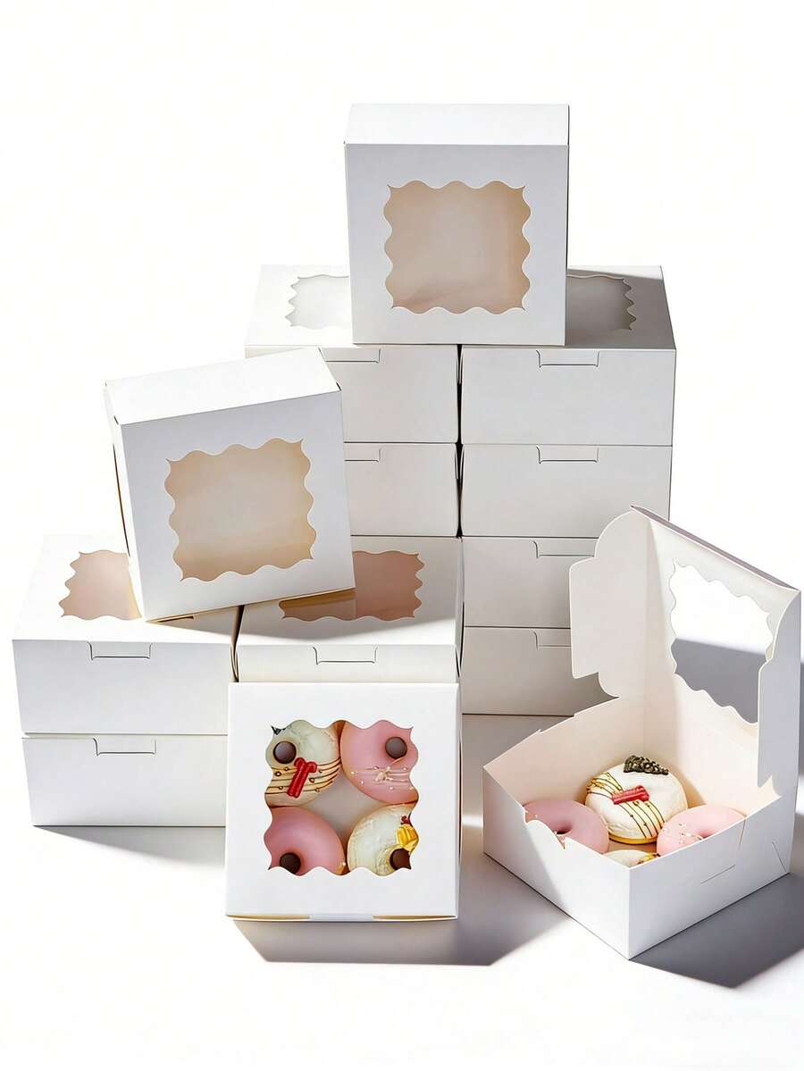 10/5PCS/1PC/White Cookie Boxes 6x6x3 Inches Easy Assemble Macaroon Pastry Boxes Bakery Boxes With Window For Bakery - White - View 1