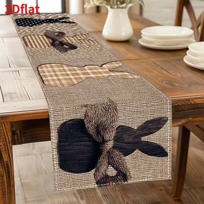 1pc Rabbit Print Tablecloth, With A Rustic Countryside Style, Perfect For Easter Celebrations And Suitable For Table Decoration. The Tablecloth Is Ideal For Family Gatherings And Indoor Or Outdoor Decor, Such As In The Hallway, Coffee Table, 100% Line 13x35.4/47.2/63/72/78.7 Inches
