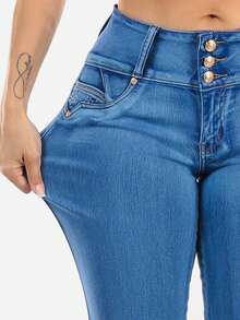 MX JEANS Mid Rise Butt Lifting Rhinestone Blue Jeans - Nhiều màu - Xem 11