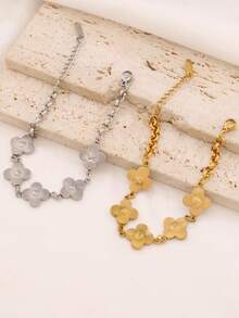 1件装不锈钢四叶草吊坠手链，女士时尚18K镀金优雅幸运草链手链首饰 - 手鍊 - 查看 6