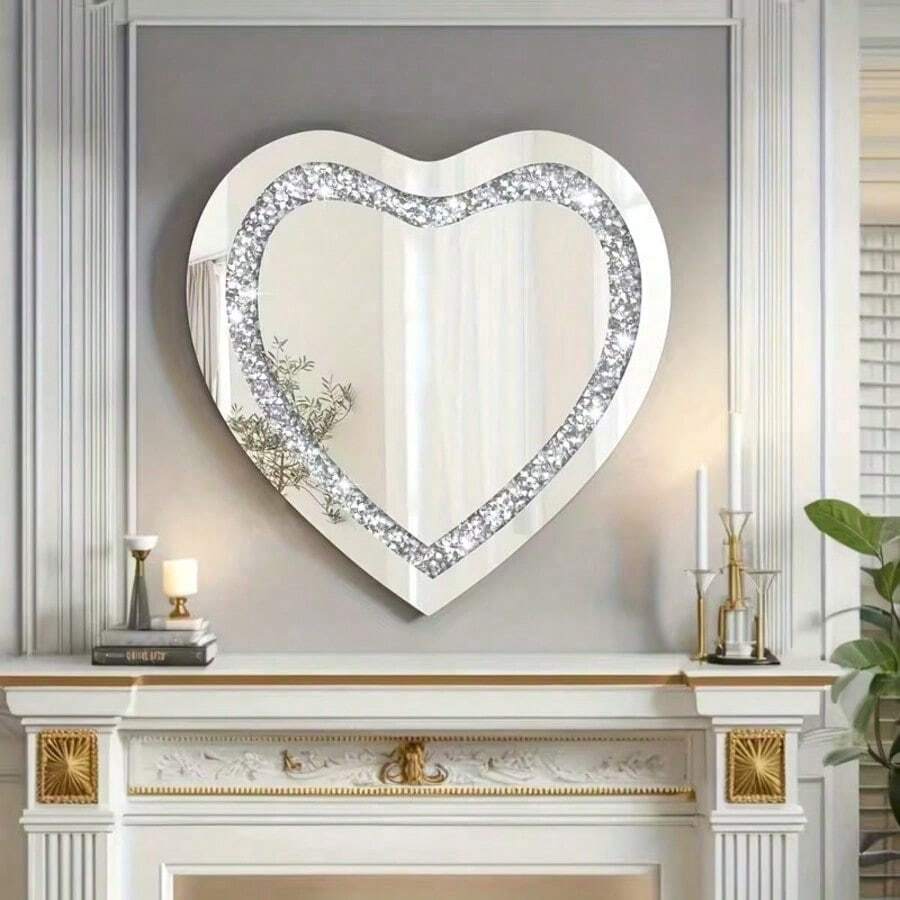 1 pezzo Specchio acrilico a forma di cuore, 30x30 cm | Forma asimmetrica, bifacciale, superficie a specchio argento con frammenti di cristallo finti, spessore 2 mm, multifunzionale, adatto per casa, garage, camera da letto, hotel, bar, soggiorno, bagno e decorazione natalizia