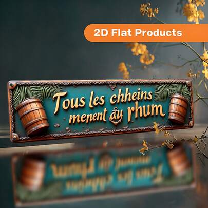 1pc Vintage French "Rum Road" Metal Wall Decor - Nostalgic Rum Theme Decoration, Suitable For Farmhouses, Bars, Cafes And Bathrooms - Pre-Drilled Design For Easy Installation, Durable Gift Choice, 2D Flat Style