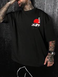 Street Style Drip T-Shirt With Japanese Car And Kanji Design, Unisex, Men's And Women's, 100% Cotton, Top Premium Streetwear, New Release, Immediate Shipping, Various Colors!! - 黑色 - 查看 2