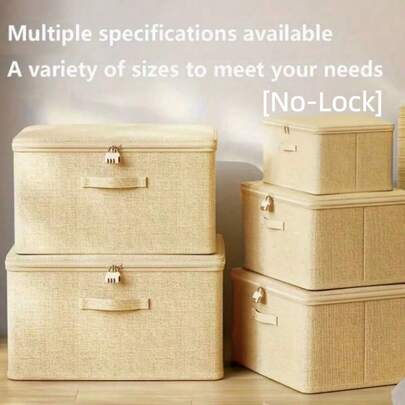 1pc Foldable Storage Box With Zipper And Handle, Beige Storage Bin, Made Of Polyester Linen, Square Shaped With Lid, Sturdy And Durable, Versatile Use For Storing Clothes, Toys And Other Items, Also Suitable For Indoor Decor, Bedroom Decoration, Decorative Strips, Storage, Jeans Etc.