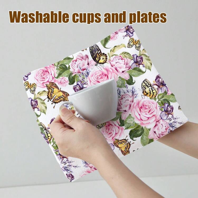 2pcs Soft Microfiber Kitchen Towels - Pink Butterfly & Rose Pattern, Highly Absorbent Dish Cloths, Suitable For Cooking, Baking, Wedding, Housewarming Celebration - Perfect For Kitchen And Bathroom, Reusable Cleaning Rags - Rectangular - View 6