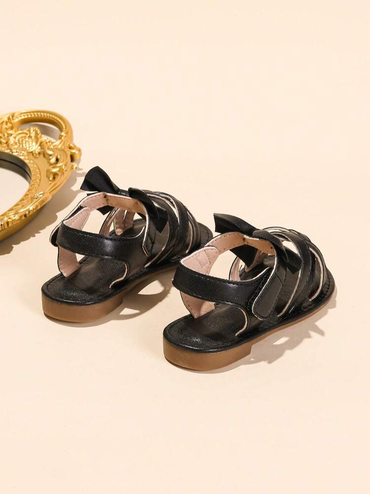 Princess Style Children's Bowknot Sandals, Classic Woven Roman Design, Versatile , Suitable For Princess Dresses And Casual Outfits - Black - View 4