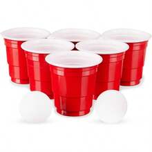 Beer Pong Game, 1.5 Ounce Disposable Red Party Cup Plastic Shot Glasses, Red, Set Of 12 Cups And 2 Pong Balls - Mini Beer Pong Set - View 7