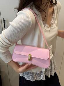 时尚纯色金属装饰单肩包，简约优雅风格，适合购物、携带钱包，适合年轻女性、大学生、上班族女性。非常适合办公室、大学、工作、商务、辛勤工作、户外活动、旅行和郊游。 - 粉色 - 查看 3