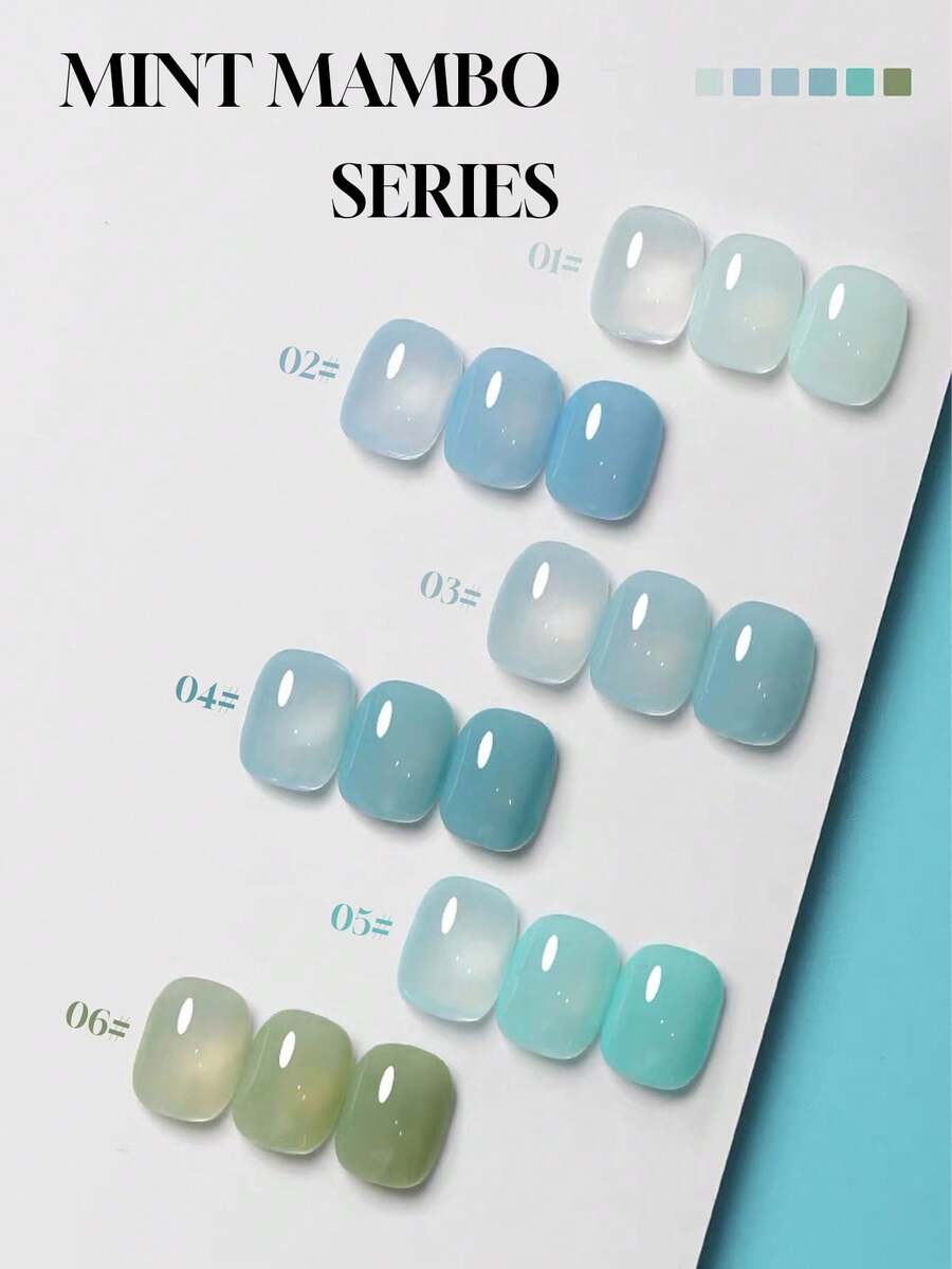 2026春夏新款浅绿色指甲油，12ml水晶凝胶美甲，高光泽，持久速干，需搭配底油和封层使用，需配合UV/LED灯使用，适合工作、通勤、约会和购物等各种场合，沙龙品质，爆款指甲油，热销产品，送礼佳品，美甲设计，不易脱落，易于涂抹，浅绿色系列，必备美甲产品，6色套装可选