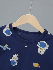 6pcs/Set Boys' Thin Short Sleeve Pants Pajamas, Cartoon Astronaut & Dinosaur Print Casual Homewear Set, Spring/Summer - Multicolor - View 7