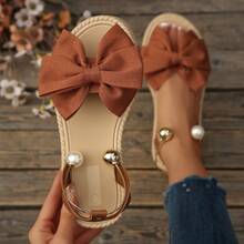 Sandal đế bằng thời trang mềm mại, màu trơn, kiểu nơ, thích hợp cho nữ đi biển hoặc du lịch. - màu nâu - Xem 16