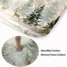 Christmas Bathroom Rug Set Of 3, Featuring Deer In A Cedar Forest, Includes Bath Mat, Contour Mat, And Toilet Lid Cover, Suitable For Kitchen, Bathroom, And Bedroom, Washable Floor Carpet Deco - 彩色 - 查看 3