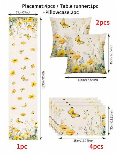 1/4/5/6/7 piezas Conjunto de decoración floral de primavera y verano, diseño de flores hermoso, conjunto de decoración del hogar, decoración de la sala de estar, decoración del dormitorio, decoración del comedor, material de lino falso, múltiples tamaños disponibles, decoración de la mesa del comedor, bufanda de chimenea, manteles individuales, posavasos, decoración del hogar