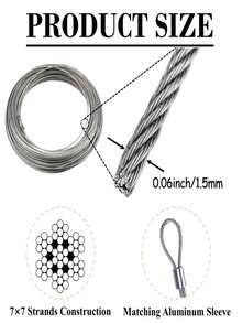 5m, 10m, 20m Cuerda de acero para exteriores, cuerda de tendedero, cuerda de carpa, cuerda de red de sombra, cuerda autoadjustable - Plateado - Ver 3