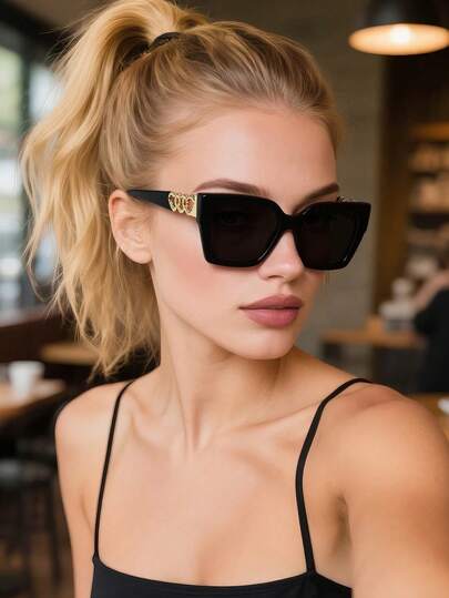 1 par de gafas de moda negras con estilo Y2K, adecuadas para la playa y los viajes, con montura cuadrada retro, apropiadas para atuendos y la temporada de regreso a clases