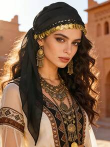 1pc Belly Dance Coin Headscarf, Dance Performance Accessory Headpiece Hat, Women's Belly Dance Costume - Multicolor - View 9