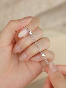 BALMORA 1条925纯银时尚优雅可爱心形链手链，适合女性日常佩戴、友谊聚会、情人节、珠宝礼物 - 光面愛心銀色-16+4cm - 查看 6