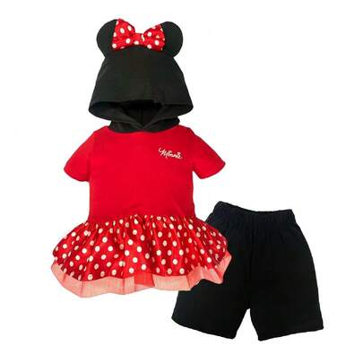 Disney Conjunto 2 piezas playera con gorro bordado y short para Bebe