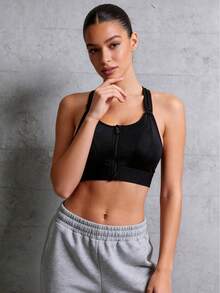 Runway Rest Women Sports Bra Crop Top Yoga Vest Front Zipper Adjustable Strap Shockproof Fitness Athletic Bralette Women Push Up Lingerie - Black - View 3