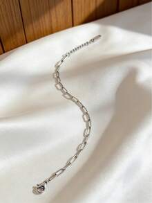 1件简约朋克风不锈钢圆蛇形扁平手镯，适合日常佩戴，情侣礼物 - 迴紋針手鍊 - 查看 6