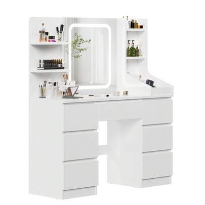 Devoko HOMALL Dressing Table With LED Light 7 Drawers Dressing Table With Mirror And Lights, Vanity Table For Bedroom