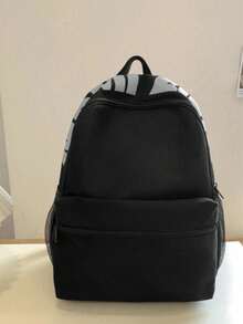 Minimalist Solid Color Multi-Function Large Capacity Student Backpack - Black - View 5