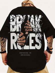 Men's T-Shirt With Hand Print On The Back. 100% Cotton Short-Sleeved Shirt With A Round Neck And A Modern, Casual Style. - màu đen - Xem 1