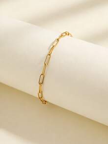 1件简约朋克风不锈钢圆蛇形扁平手镯，适合日常佩戴，情侣礼物 - 迴紋針手鍊 - 查看 3